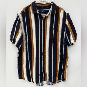 Industrie Men's Striped Shirt - Navy, White, Tan in XL